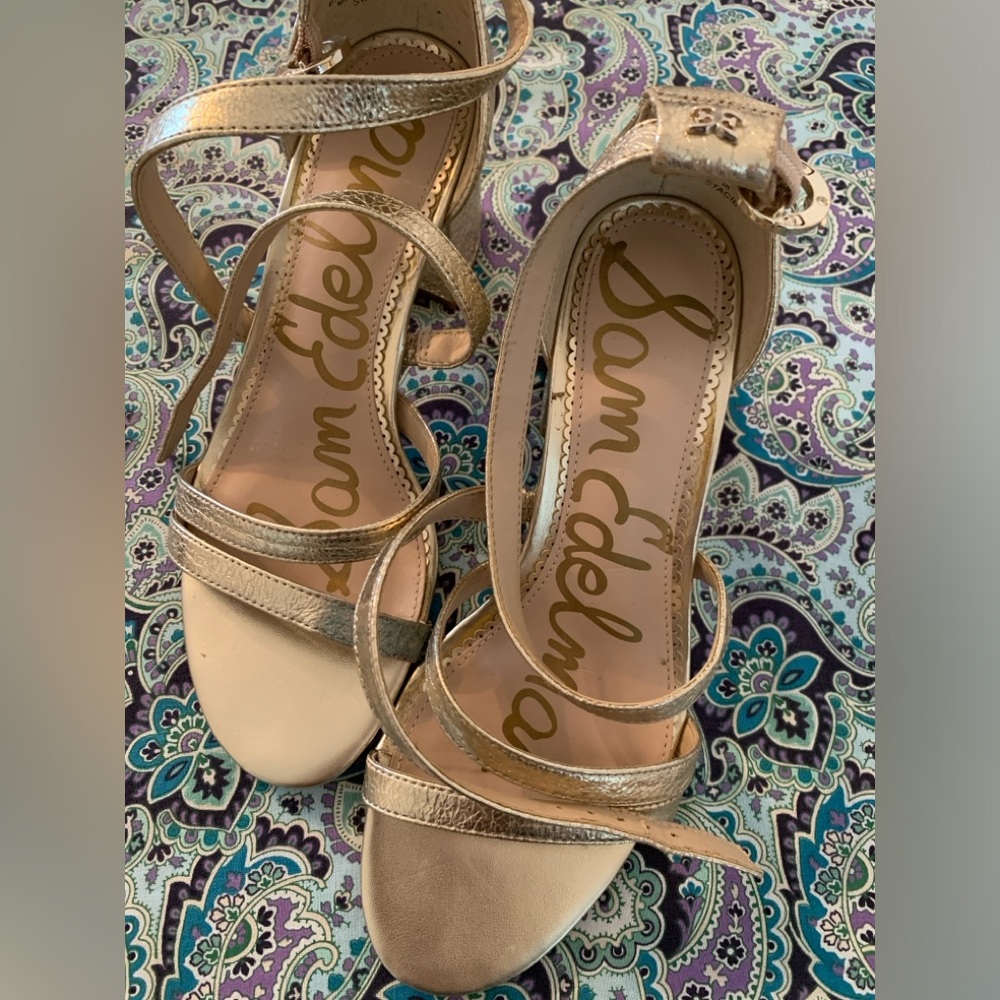 Sam Edelman STACIE Metallic Gold Sandal Heel 5